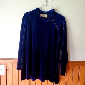 Royal blue snakeskin velvet long sleeve shirt